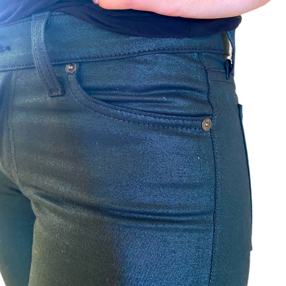 7 FOR ALL MANKIND Women Ankle Skinny Emerald Metallic Jeans Size 27 - Picture 6 of 11